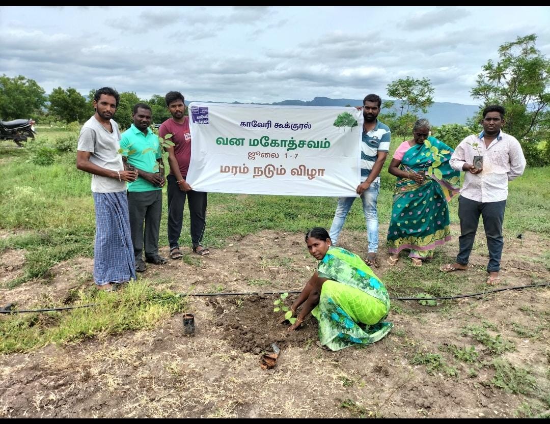 காவேரி கூக்குரல் சார்பில் 2.10 லட்சம் மரக்கன்றுகளை நட்ட விவசாயிகள்